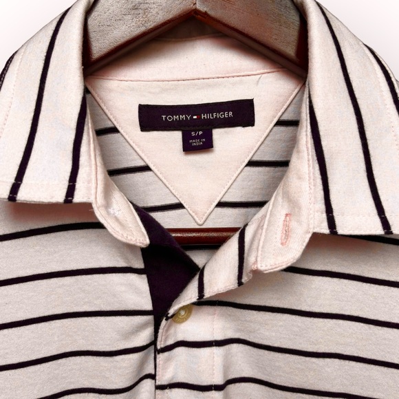 Tommy Hilfiger Men’s Polo Pink with Navy Stripes Size Small - Picture 6 of 10